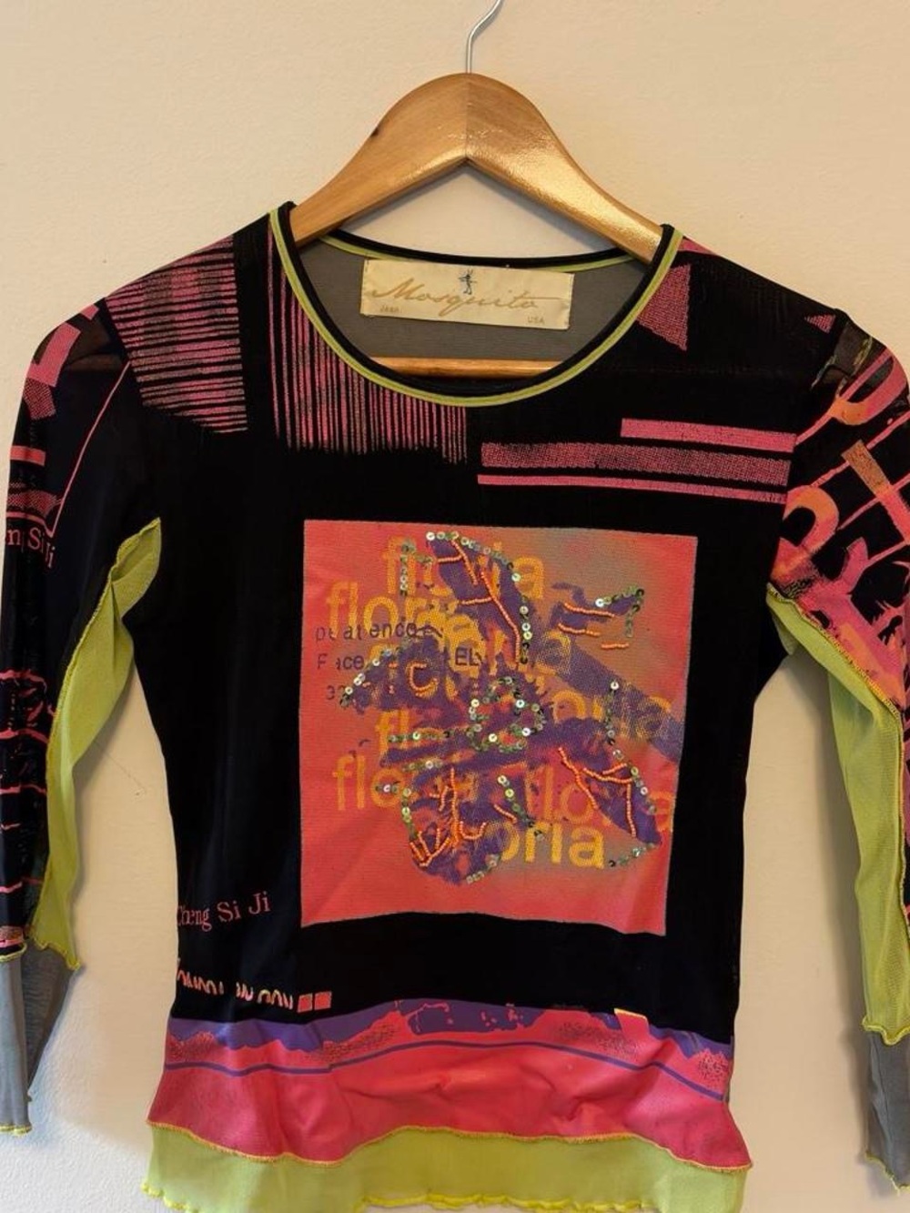 Black Floral Sequin Long-Sleeve Top